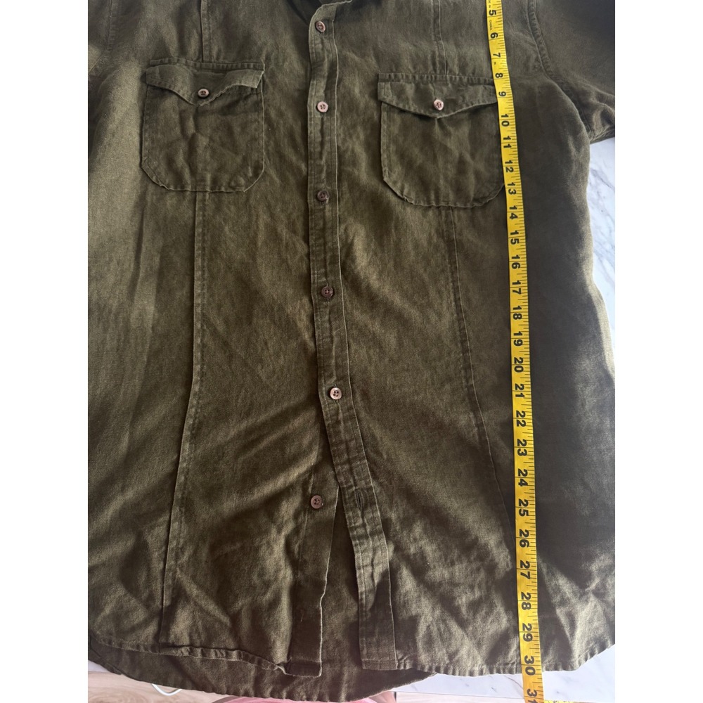 Banana Republic Vintage Mens XL Olive Green Linen Short Sleeve Button Down Shirt - Picture 5 of 6